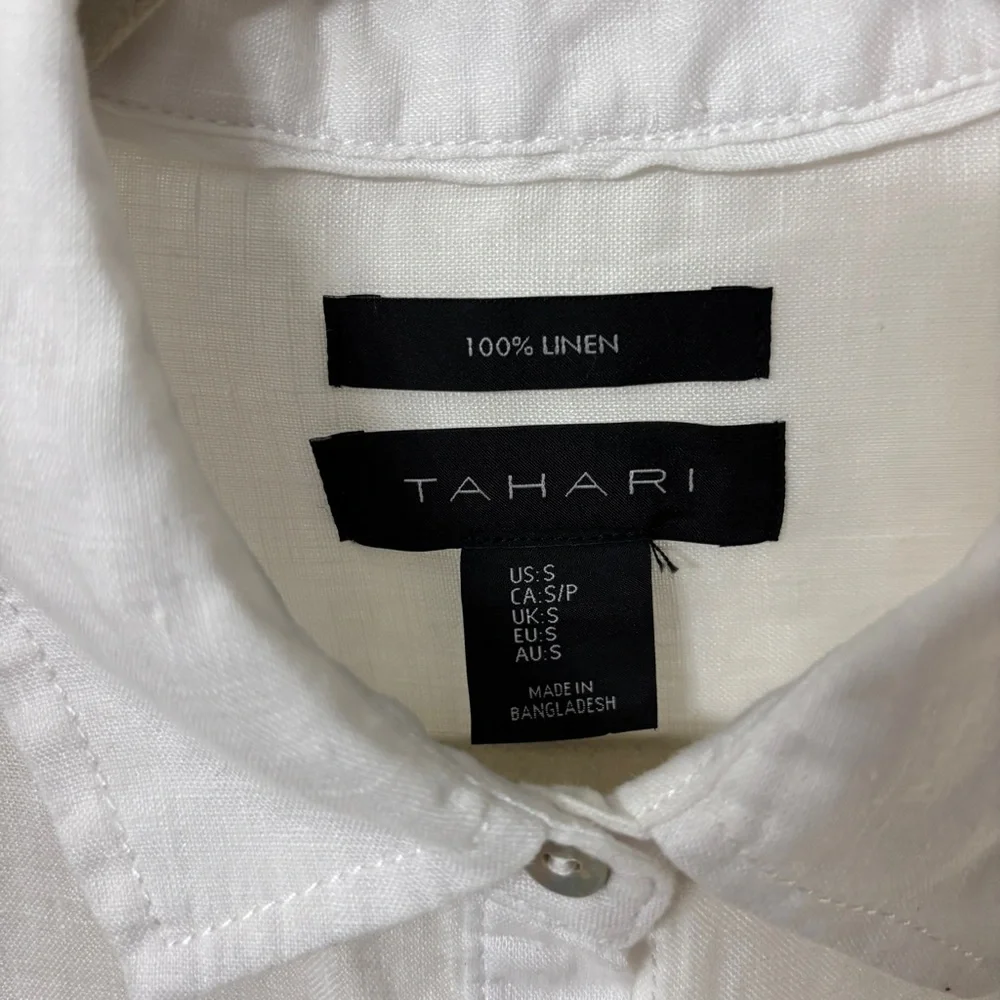 TAHARI 100% Linen White Button Down Shirt - Picture 3 of 14